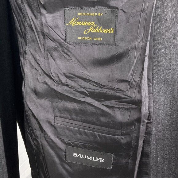 Baumler Suit Men 42 35Wx30L Dark Gray Herringbone Vitale Barberis Canonico Wool - Picture 6 of 16
